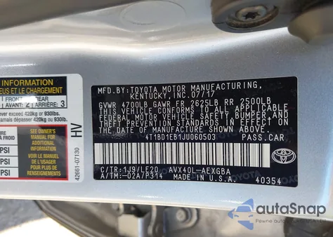 2018 Toyota Avalon Hybrid Xle Premium из США, поврежденный, VIN 4T1BD1EB1JU060503